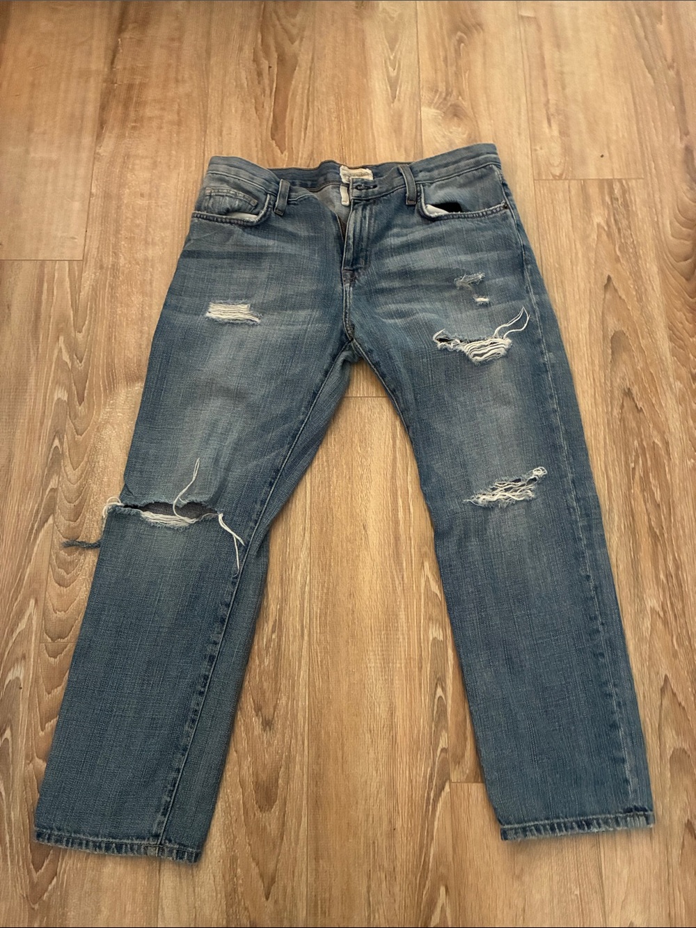Current/Elliott Distressed Blue Straight Jeans